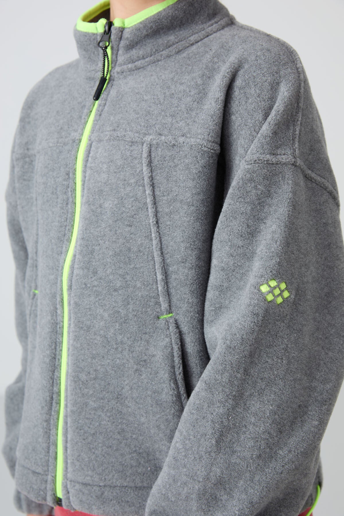 Grey Melange Thick Soft Textured Standard Fit Embroidered Fleece Girls' Sweatshirt - 75157