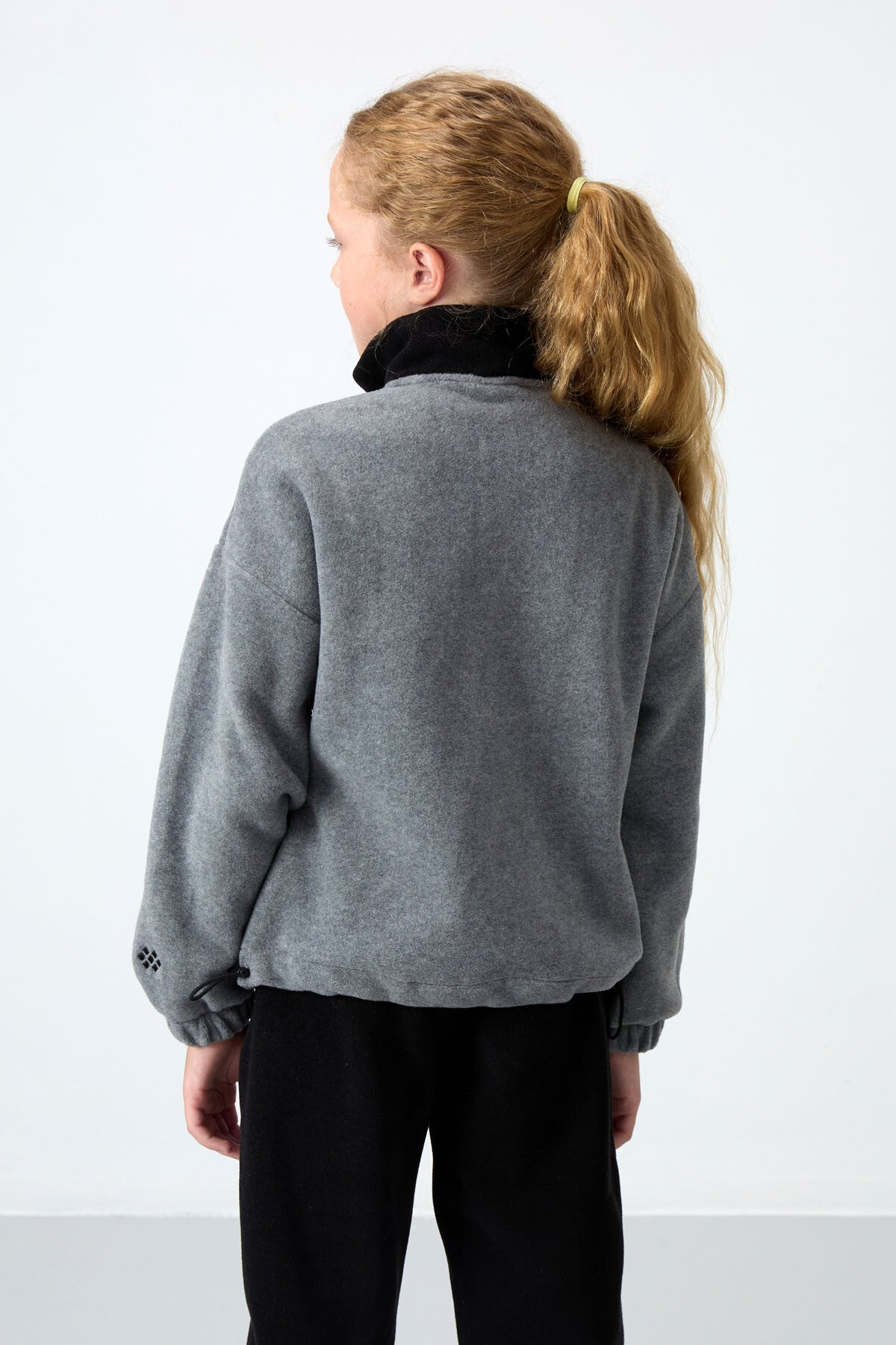 Grey Melange Thick Soft Textured Oversize Embroidered Fleece Girl's Sweatshirt - 75153