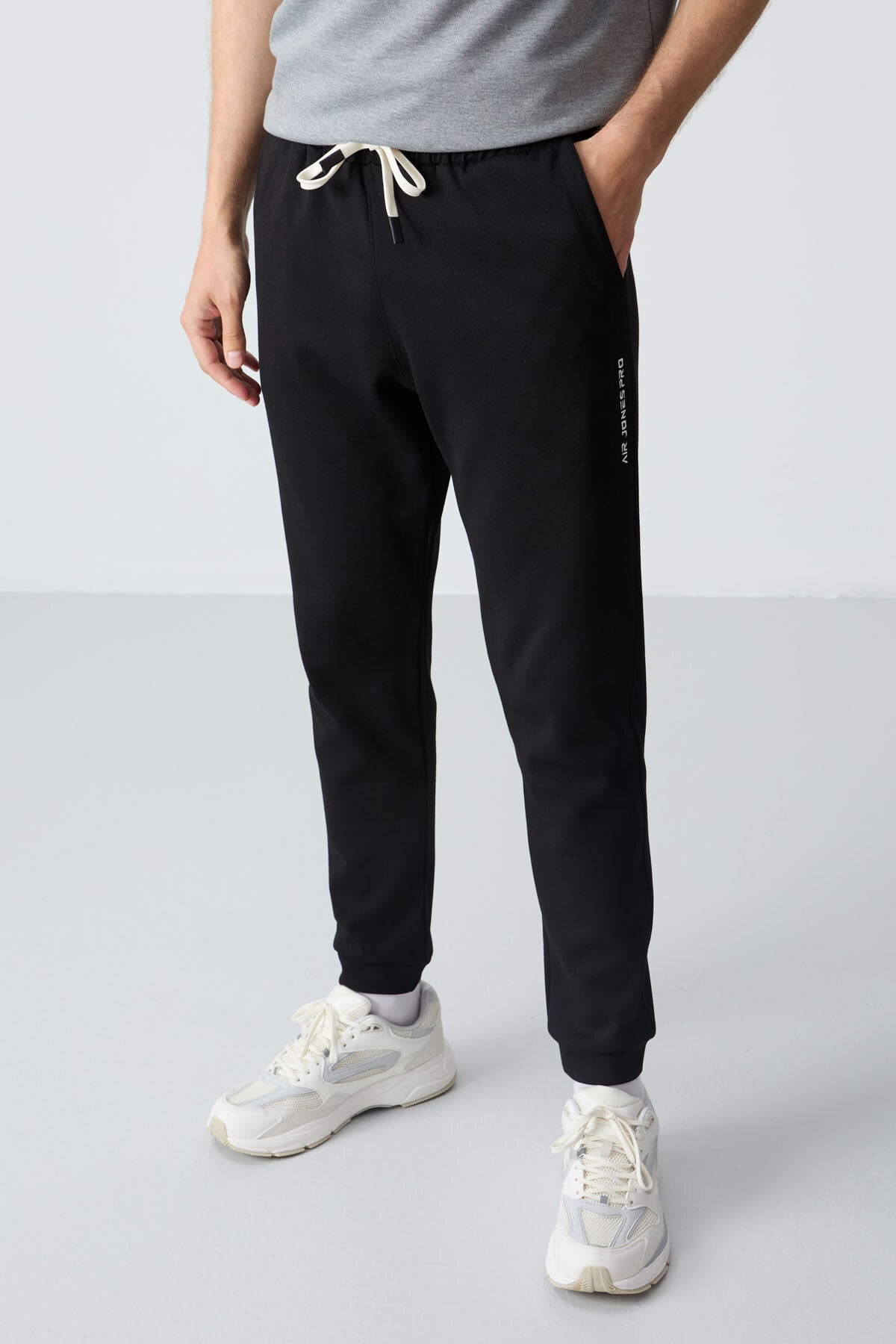 Gray Melange Black Cotton Thick Soft Textured Oversize Fit Basic Men's Tracksuit Set - 85261
