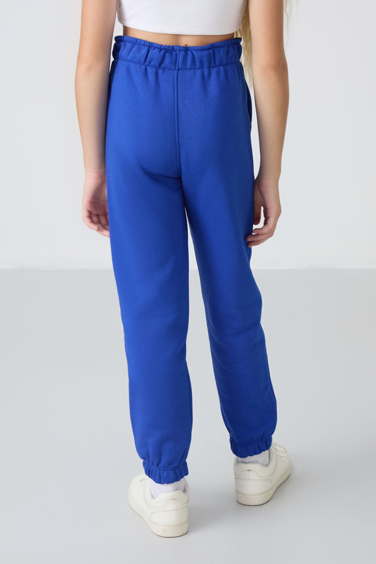 Night Blue Cotton Fleece-Lined Soft Textured Standard Fit Embroidered Girls' Tracksuit Bottom - 75158