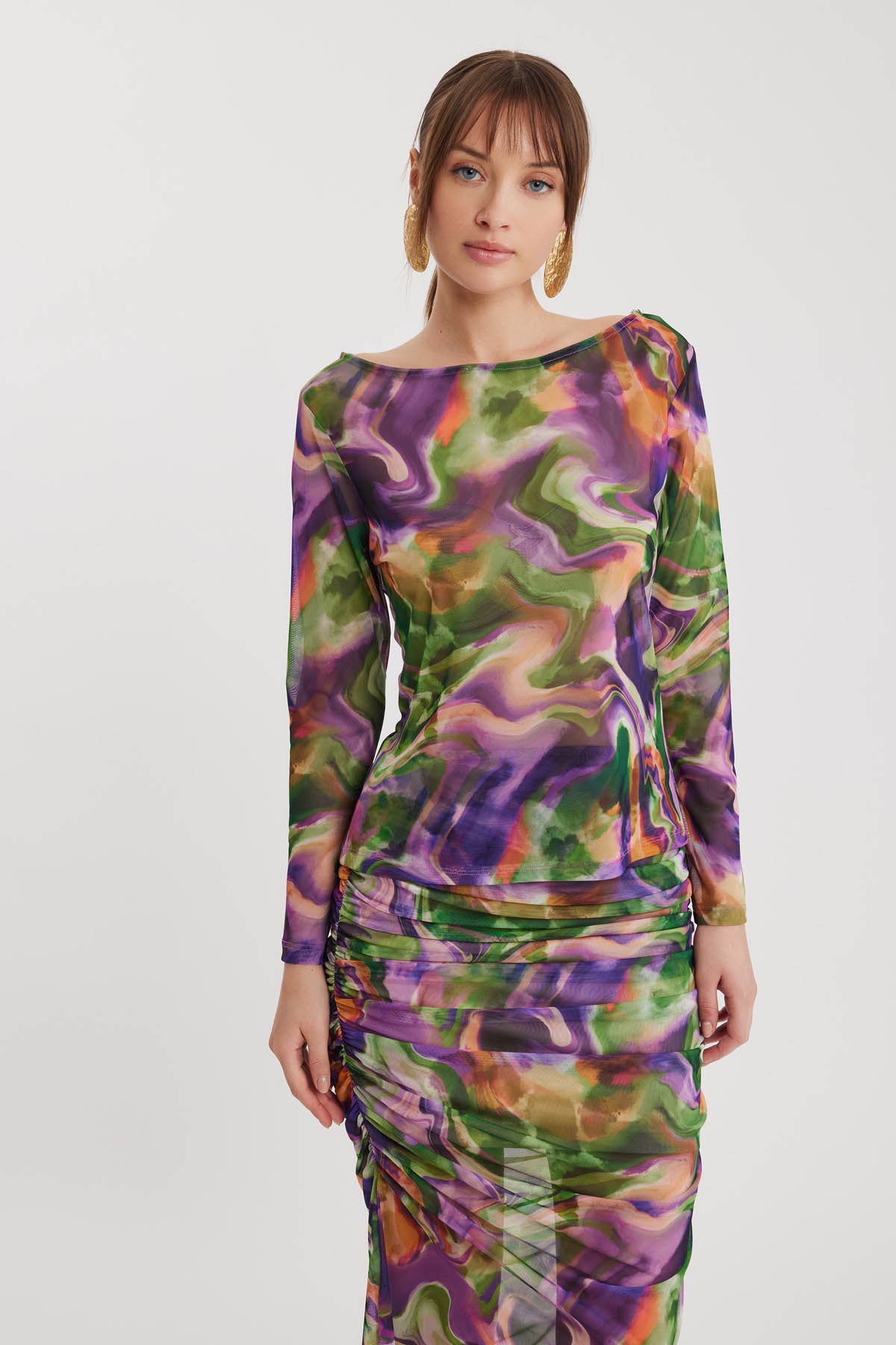 WIDE COLLAR PATTERNED TUBE BLOUSE