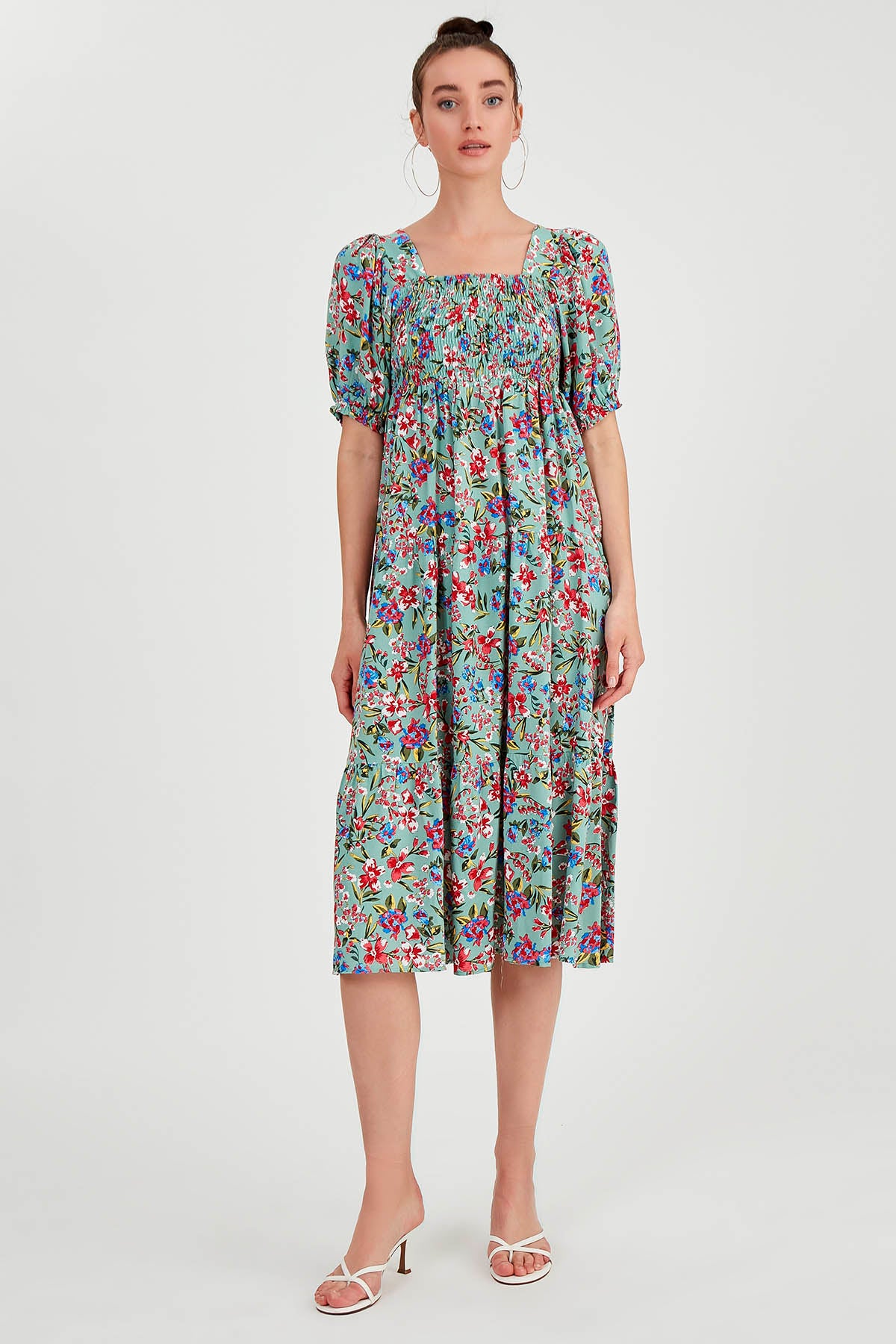 COILED LOOSE SLEEVE FLOWER DRESS