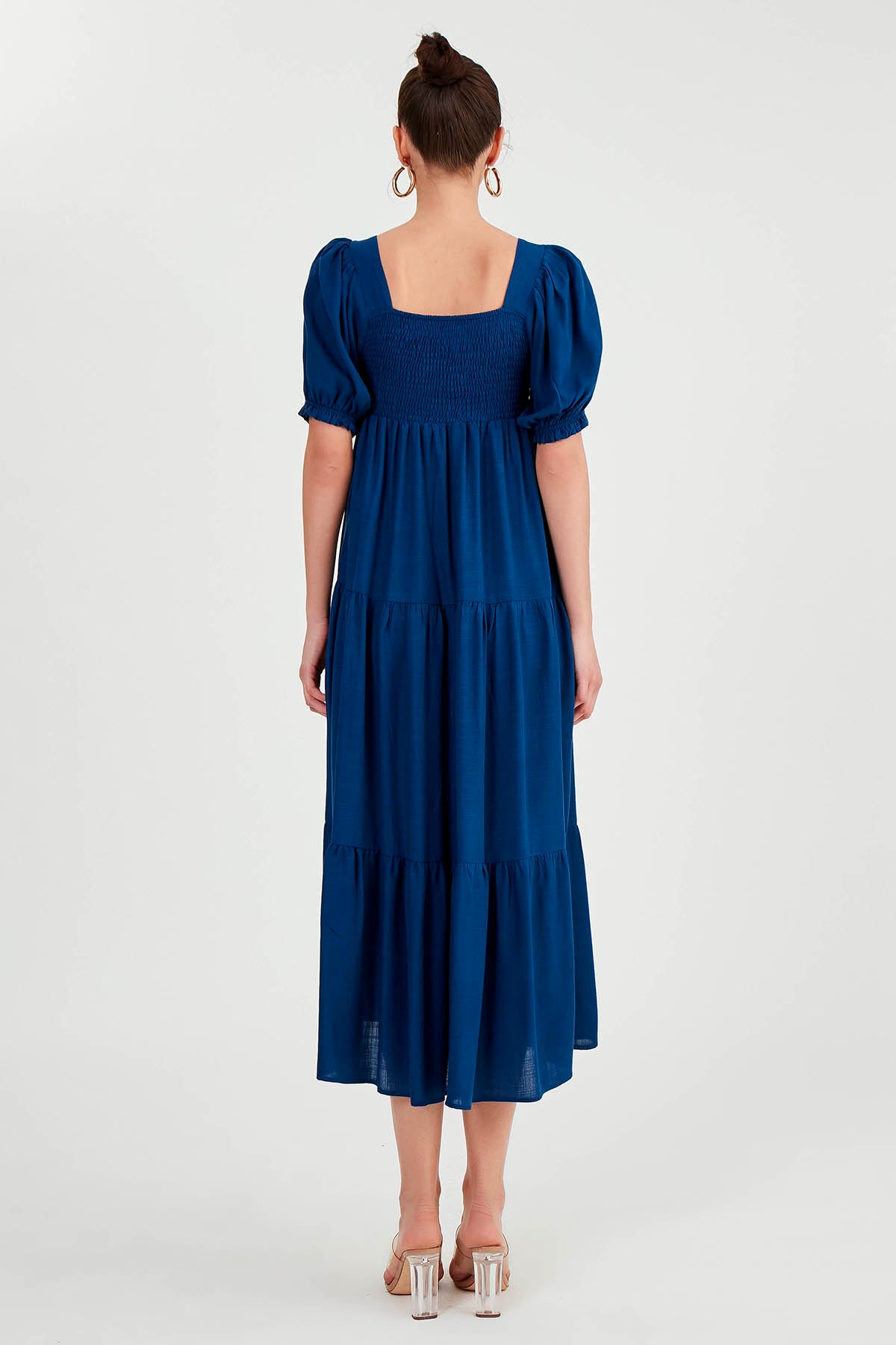 PUFF SLEEVE TIERED LONG DRESS