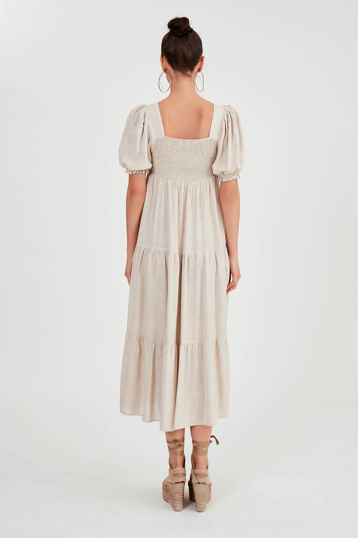 PUFF SLEEVE TIERED LONG DRESS