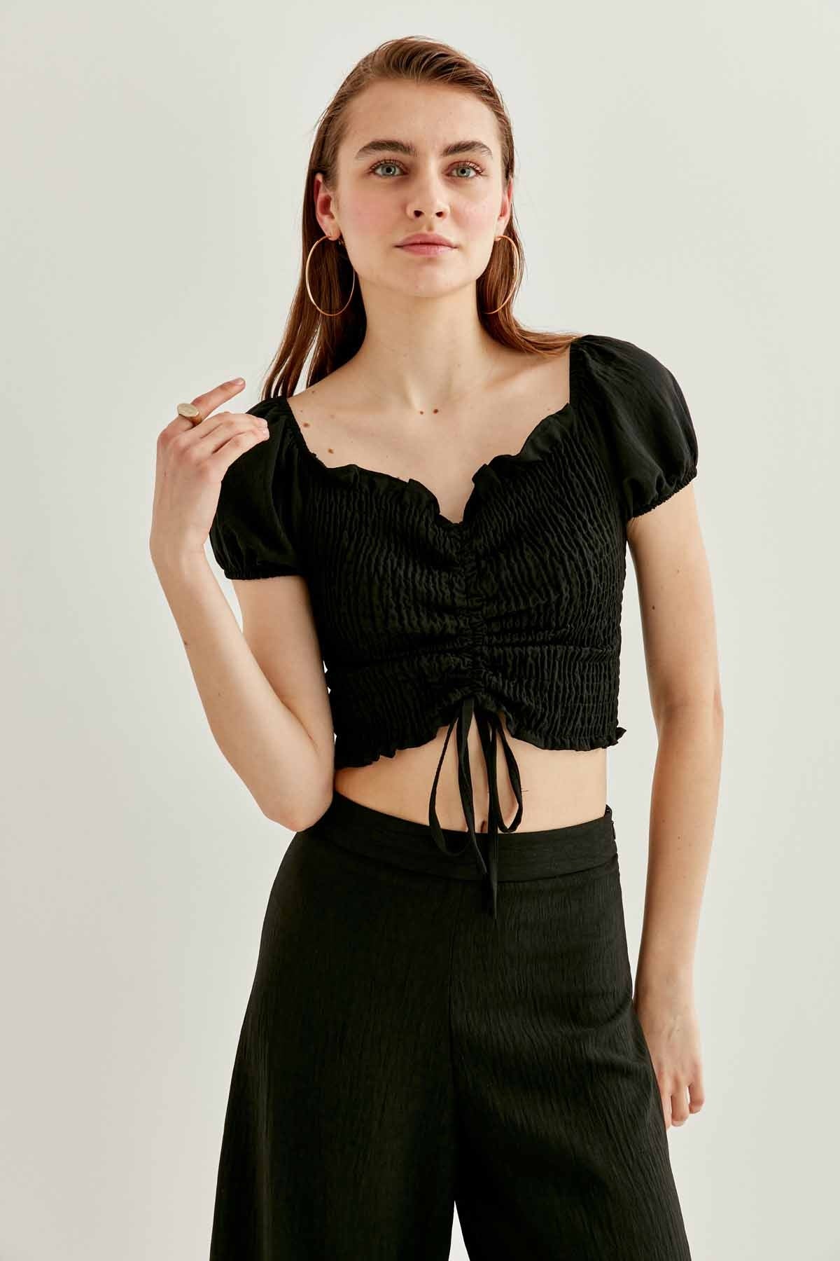 COILED FRONT DRAWSTRING MINI BLOUSE