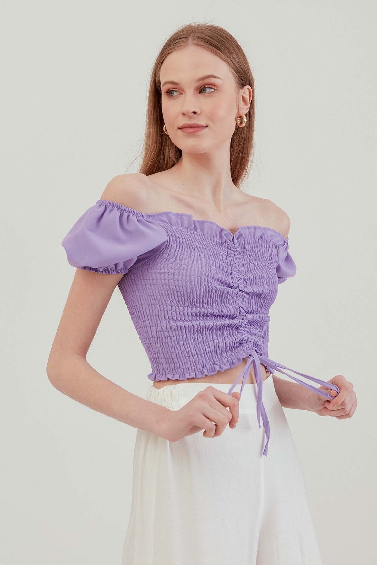 COILED FRONT DRAWSTRING MINI BLOUSE