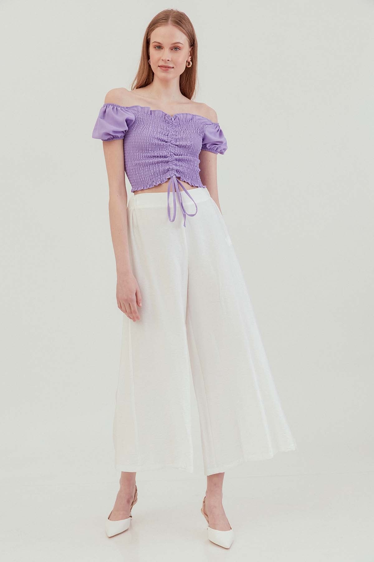 COILED FRONT DRAWSTRING MINI BLOUSE