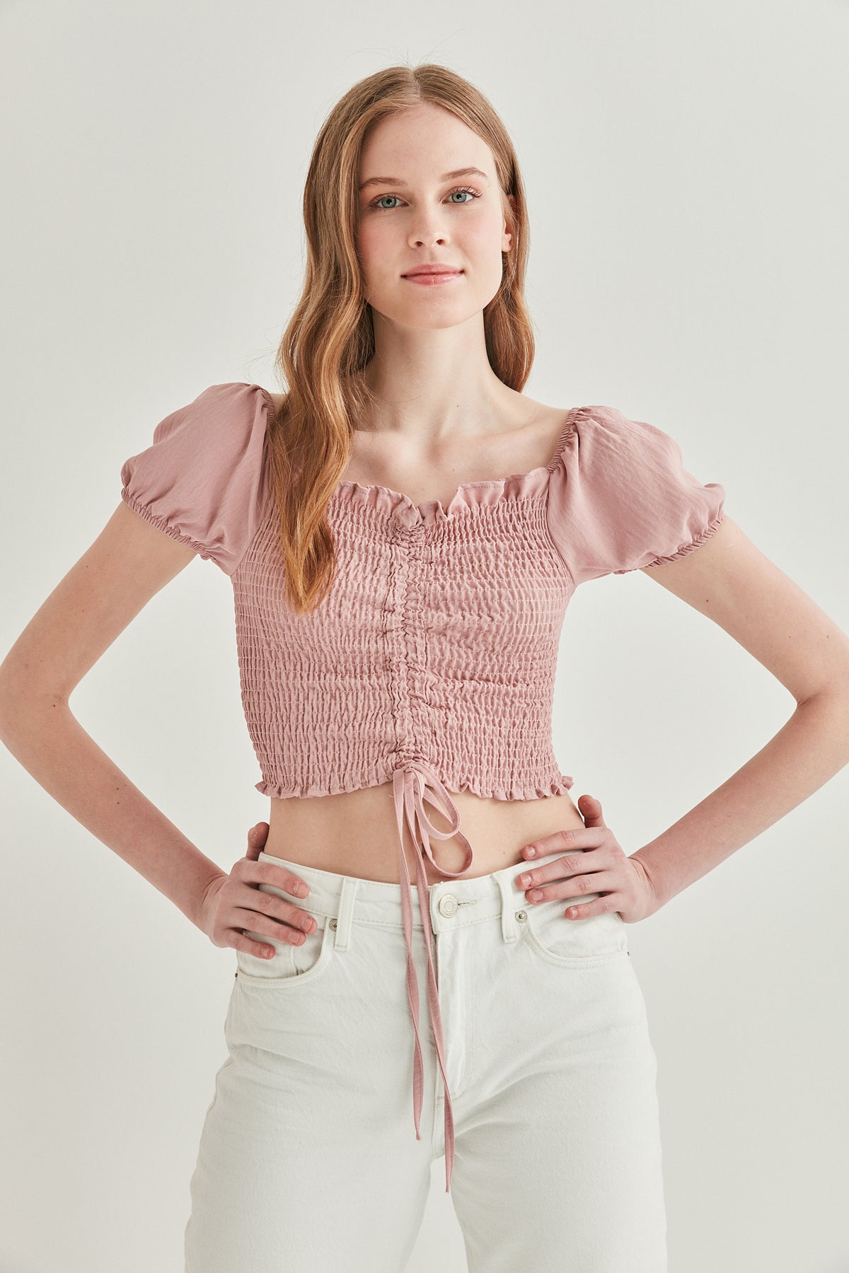 COILED FRONT DRAWSTRING MINI BLOUSE