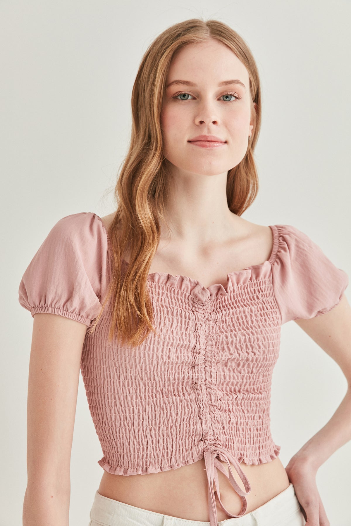 COILED FRONT DRAWSTRING MINI BLOUSE