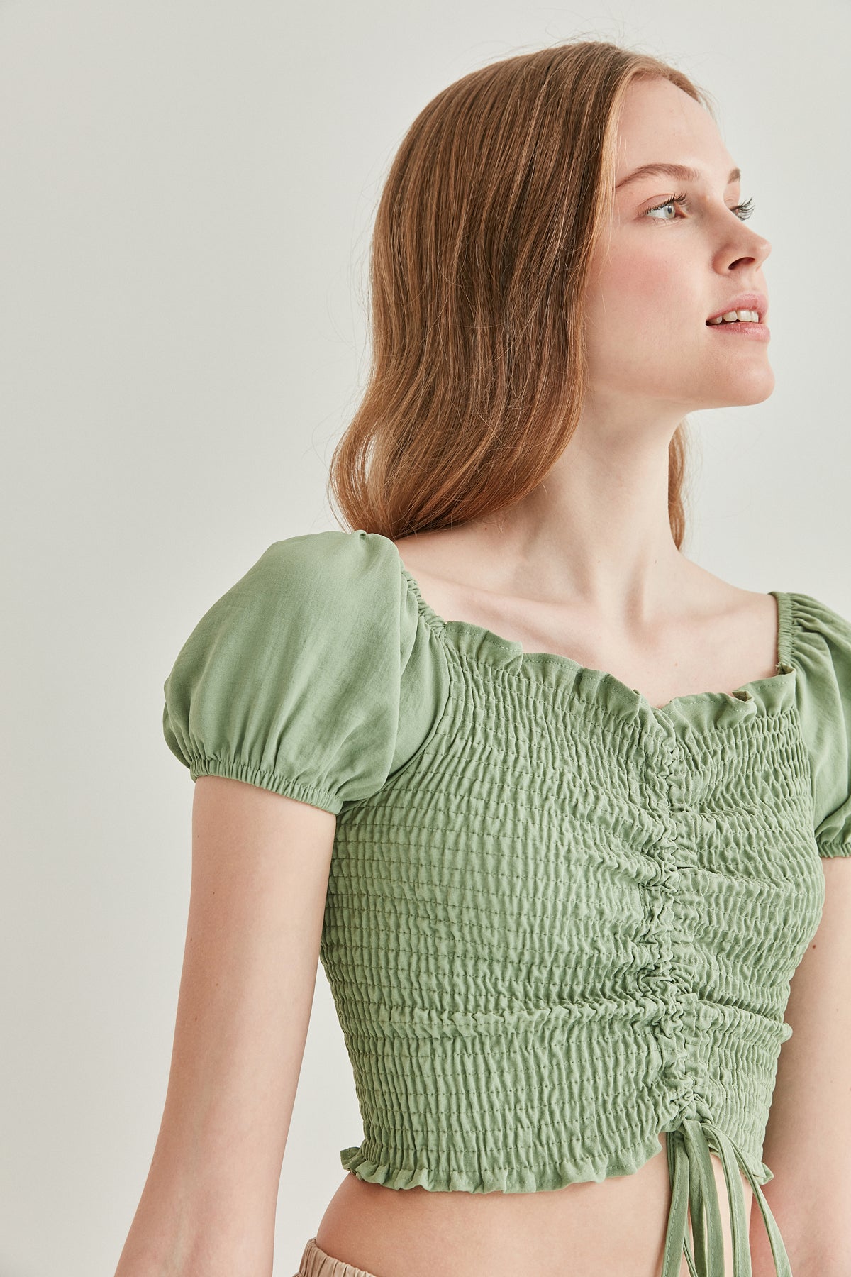 COILED FRONT DRAWSTRING MINI BLOUSE