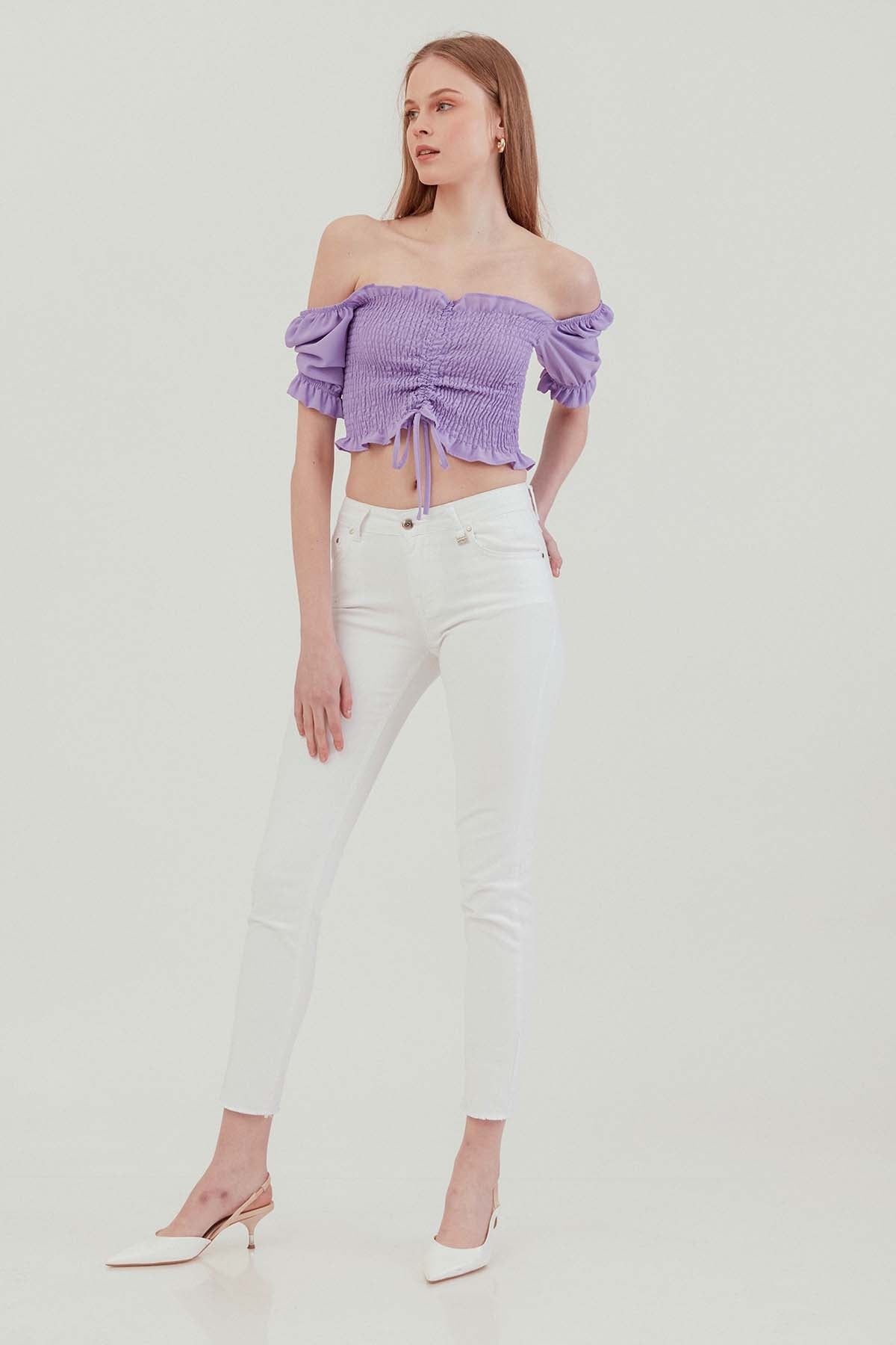 COILED FRONT DRAWSTRING TROJAN SLEEVE BLOUSE