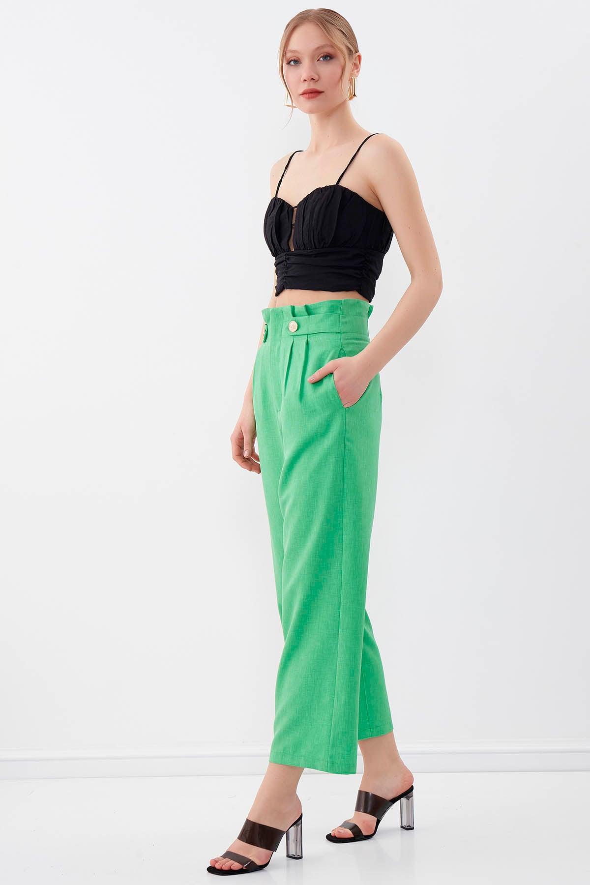GOLD BUTTON DETAILS TROUSERS