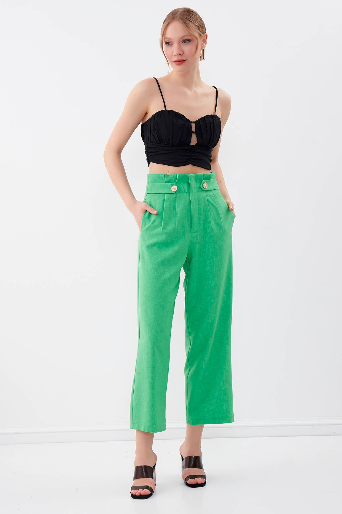 GOLD BUTTON DETAILS TROUSERS