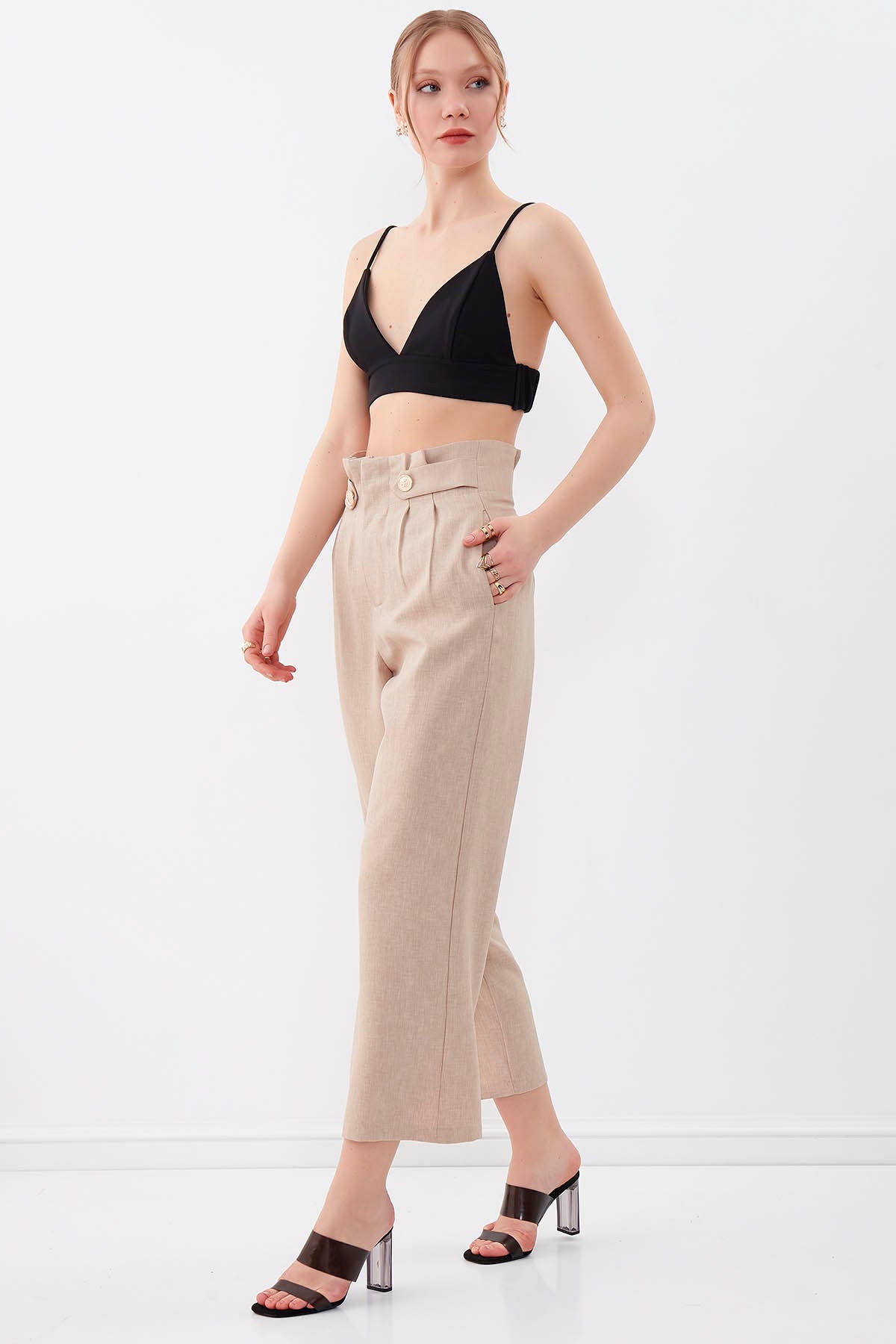 GOLD BUTTON DETAILS TROUSERS