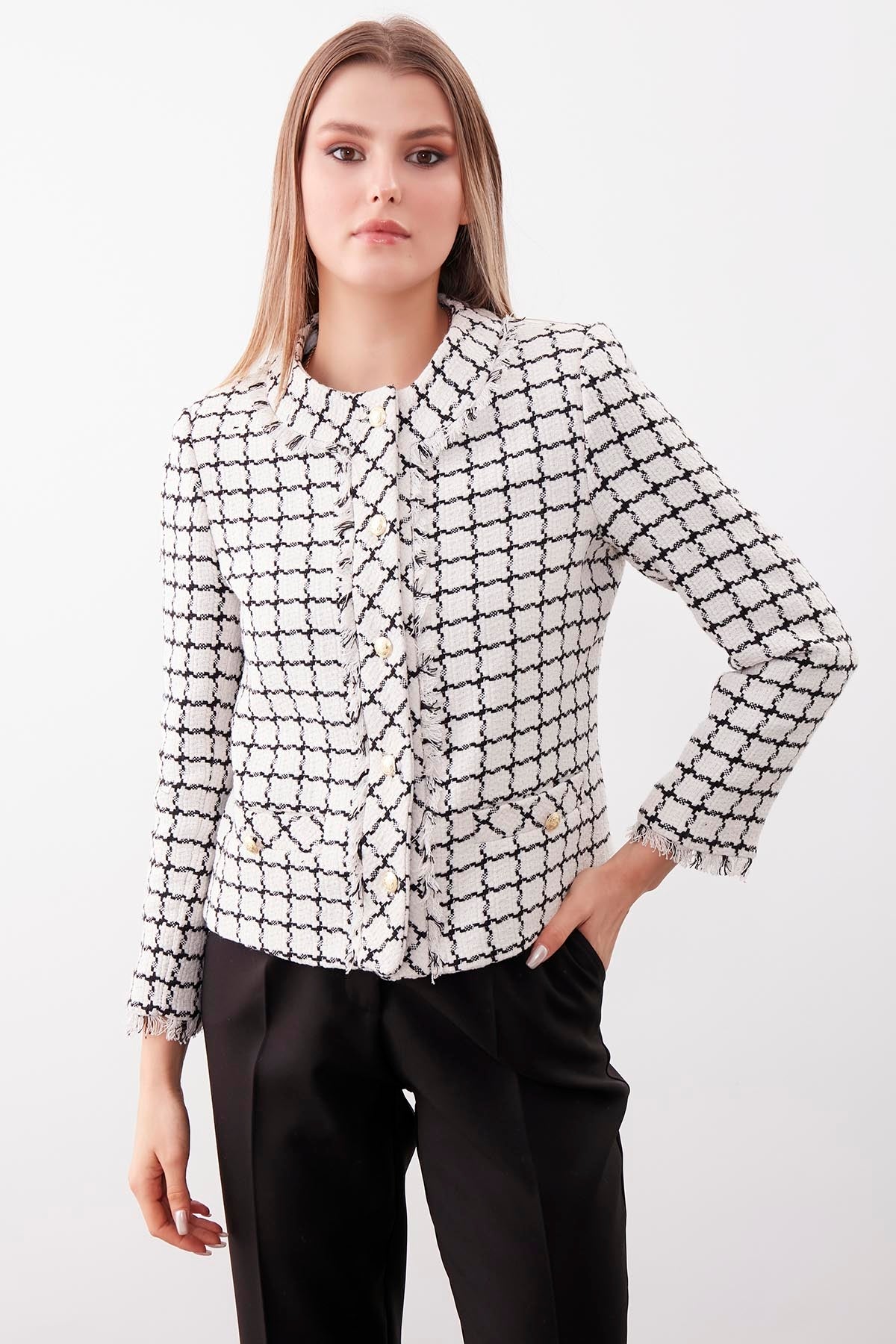 GOLD BUTTON PATTERNED CLASSY JACKET