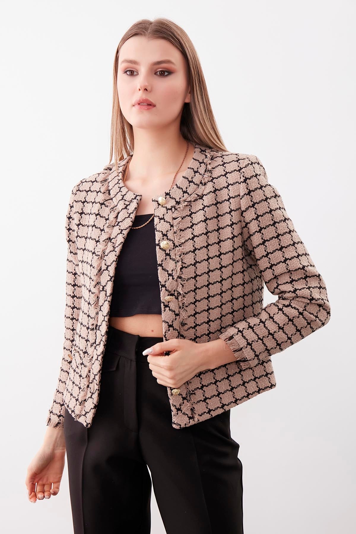 GOLD BUTTON PATTERNED CLASSY JACKET