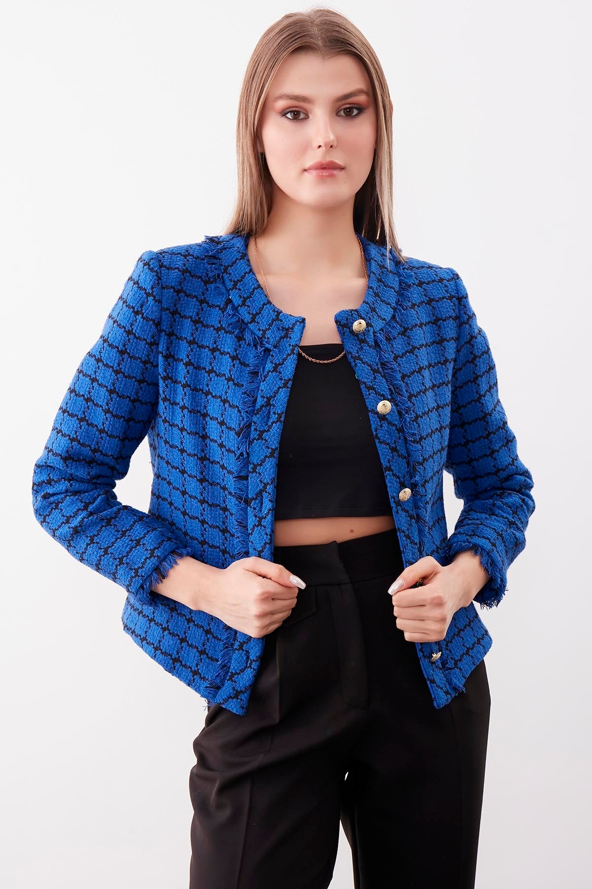 GOLD BUTTON PATTERNED CLASSY JACKET
