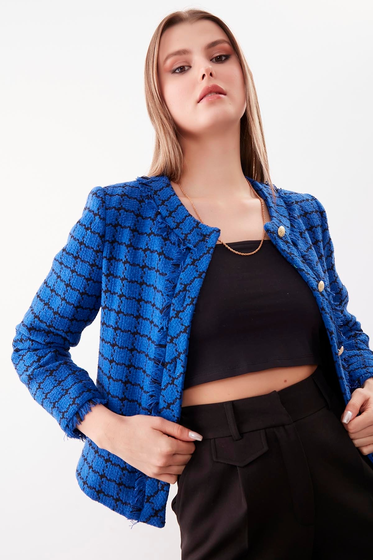 GOLD BUTTON PATTERNED CLASSY JACKET