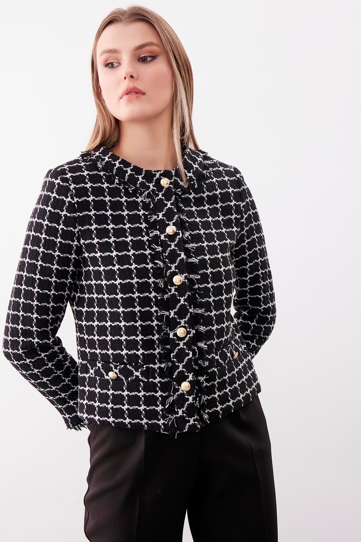 GOLD BUTTON PATTERNED CLASSY JACKET