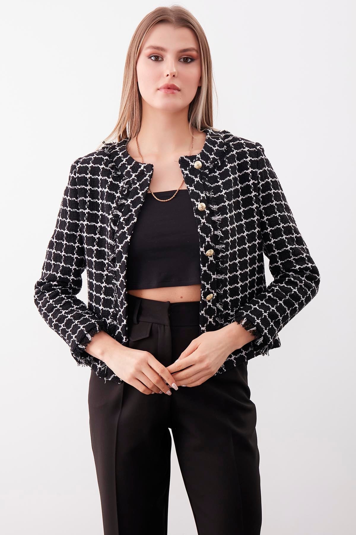 GOLD BUTTON PATTERNED CLASSY JACKET