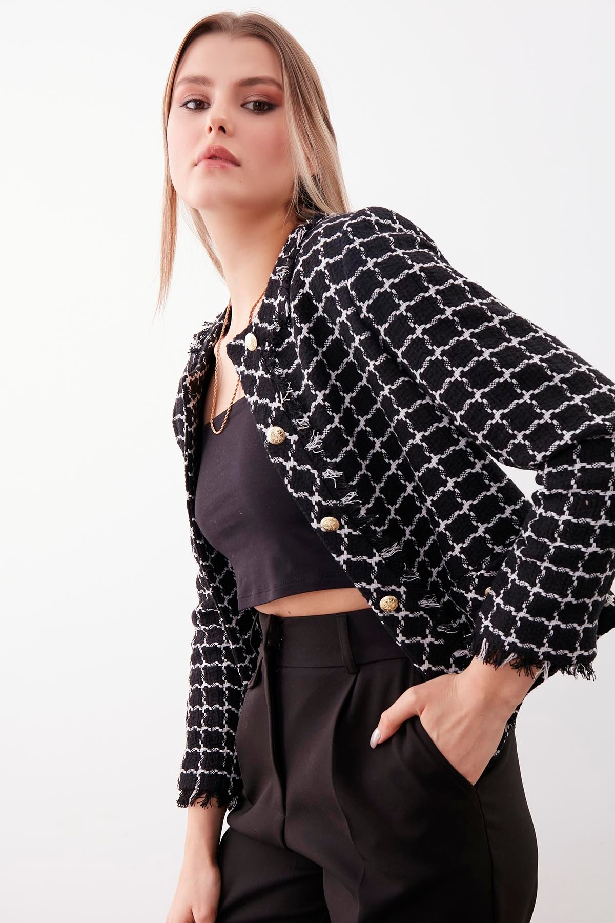 GOLD BUTTON PATTERNED CLASSY JACKET
