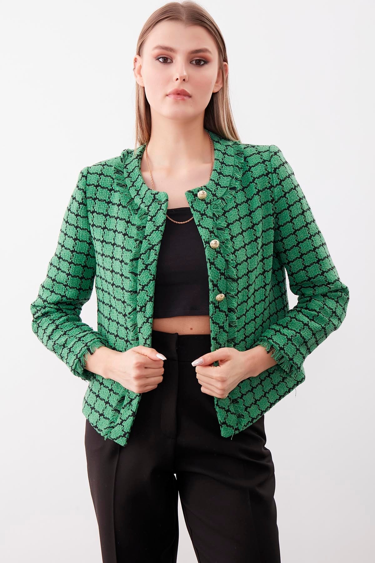 GOLD BUTTON PATTERNED CLASSY JACKET