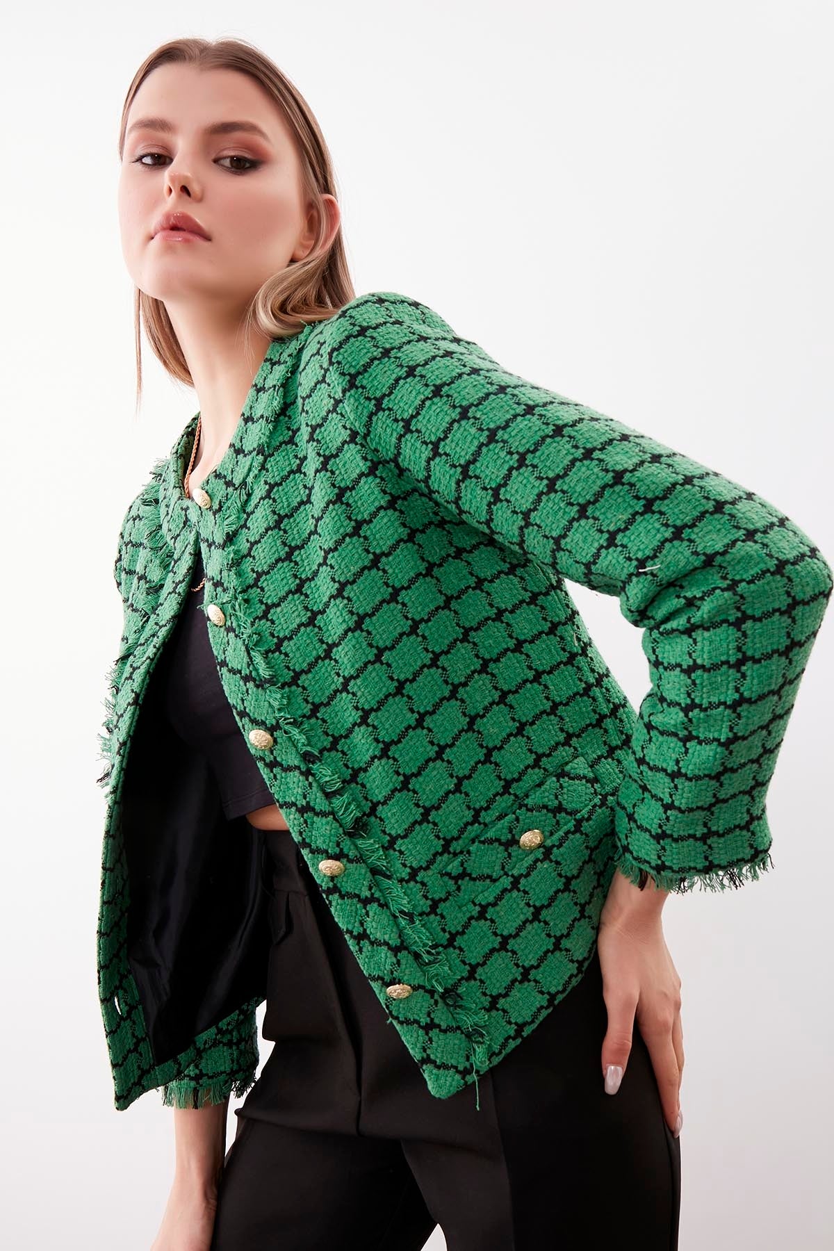 GOLD BUTTON PATTERNED CLASSY JACKET