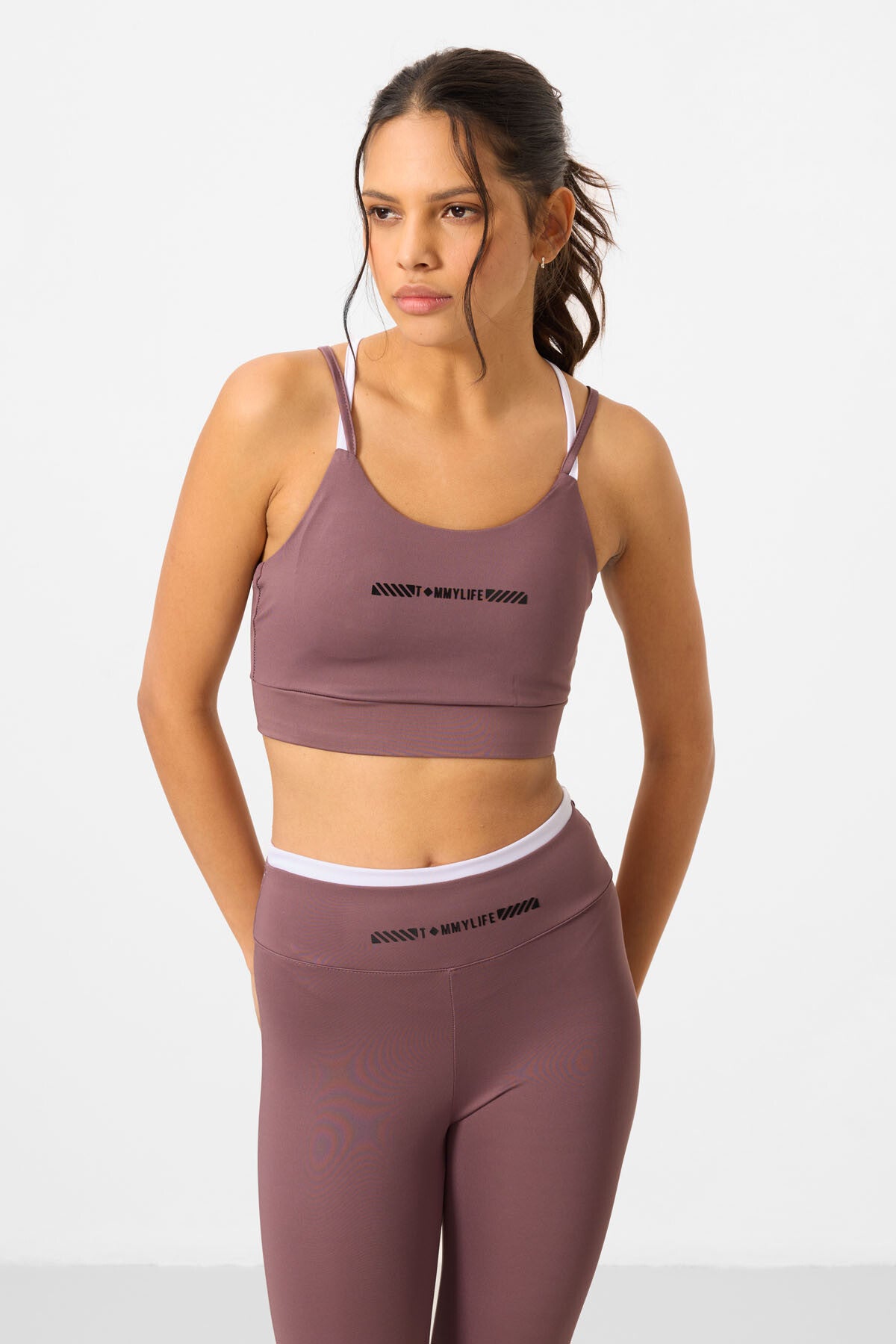 Dried Rose Polyester Flexible Standard Fit Performance Women's Tights Set - 95333
