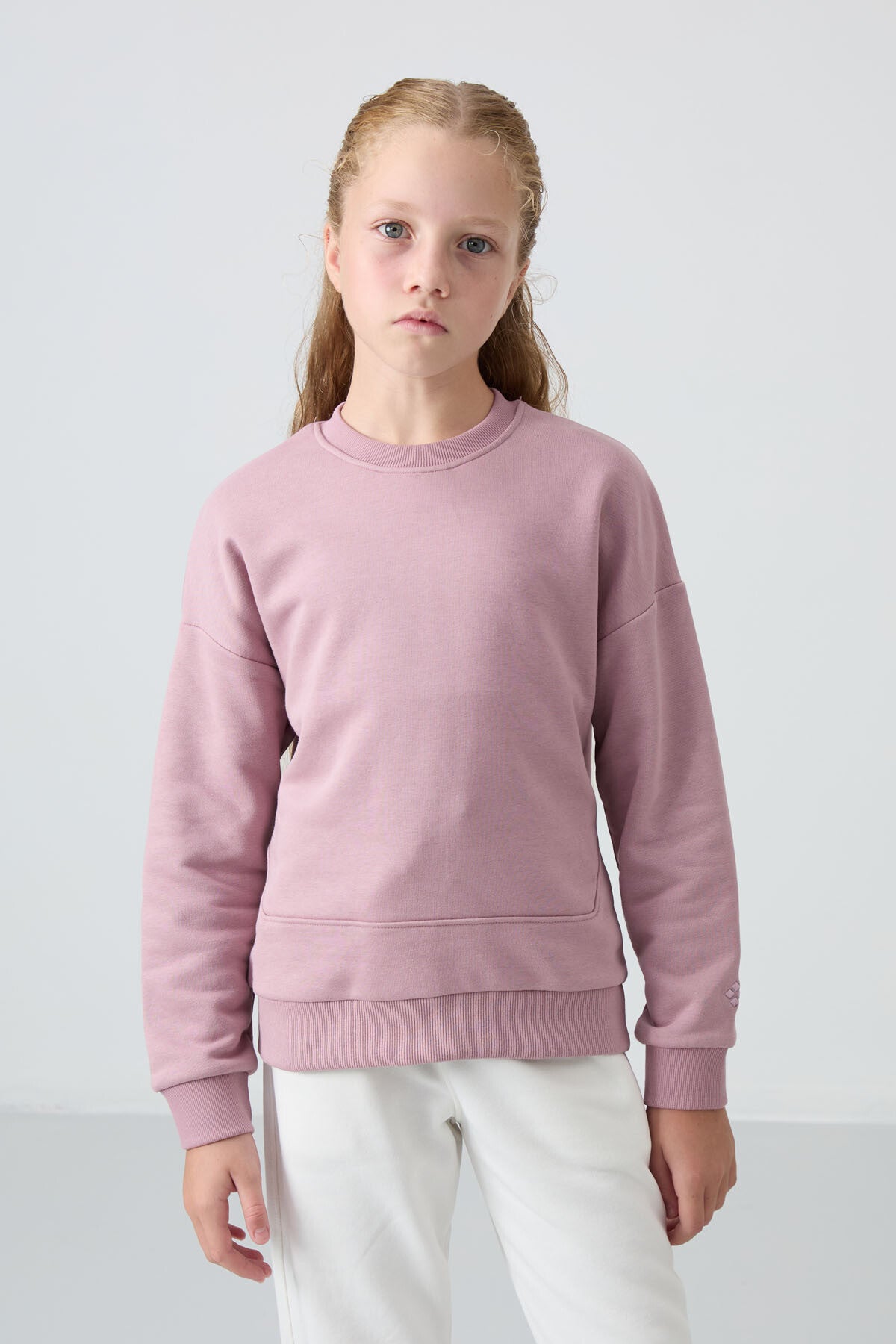 Dried Rose Cotton Lined Fleece Soft Textured Oversize Embroidered Girl Sweatshirt - 75150