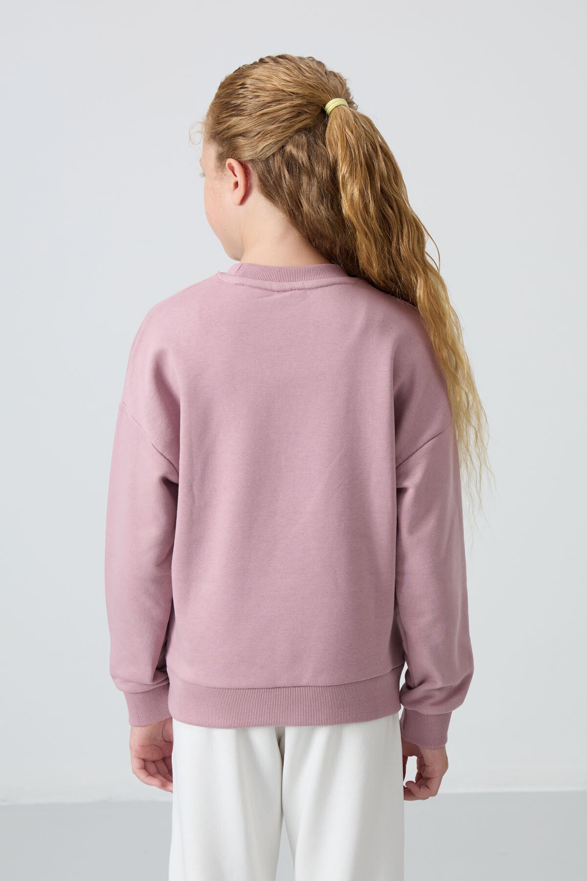 Dried Rose Cotton Lined Fleece Soft Textured Oversize Embroidered Girl Sweatshirt - 75150