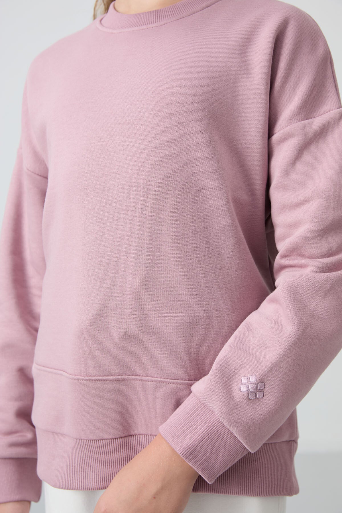 Dried Rose Cotton Lined Fleece Soft Textured Oversize Embroidered Girl Sweatshirt - 75150