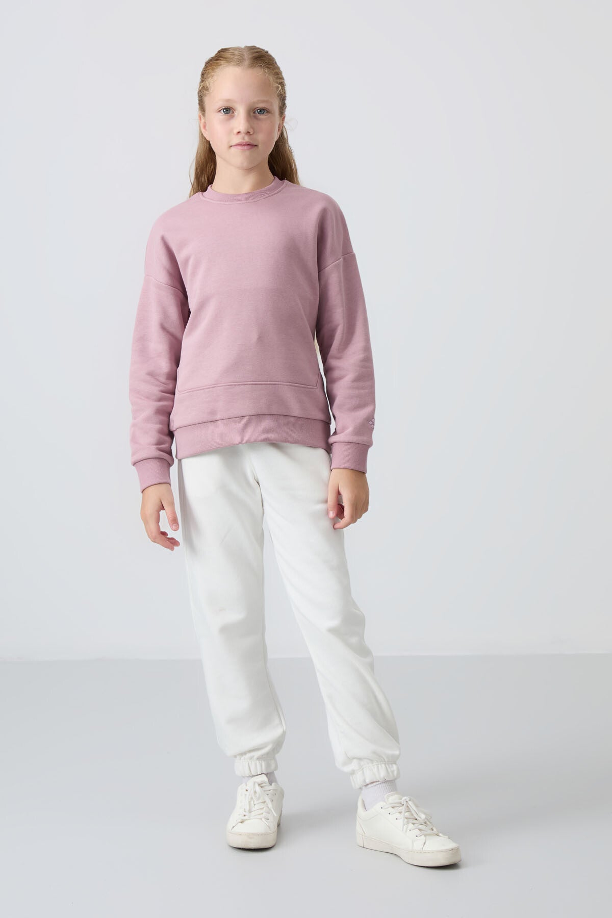 Dried Rose Cotton Lined Fleece Soft Textured Oversize Embroidered Girl Sweatshirt - 75150