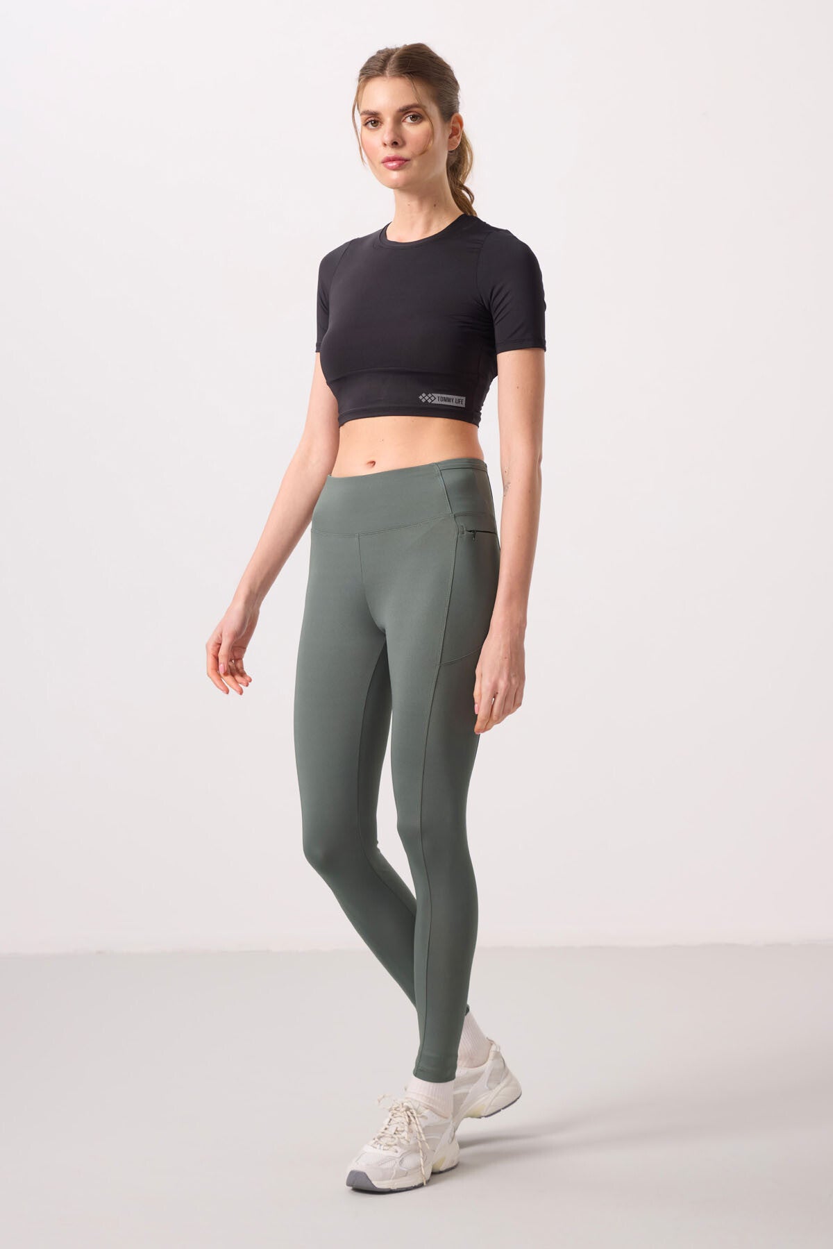 Haki Polyester Esnek Standart Fit Performans Kadın Tights - 94667