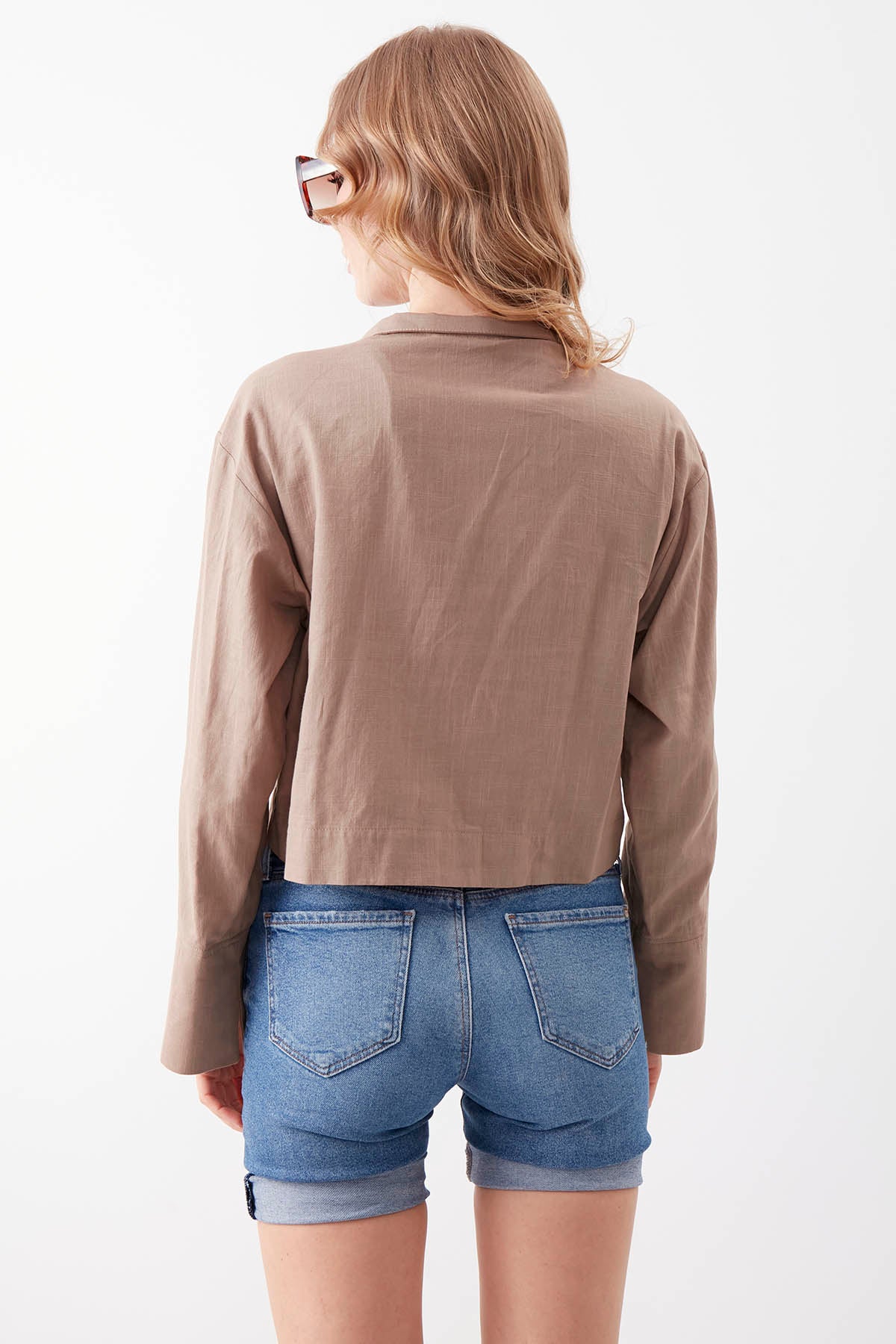 VISCOSE FLAX CROP SHIRT WITH BUTTONS