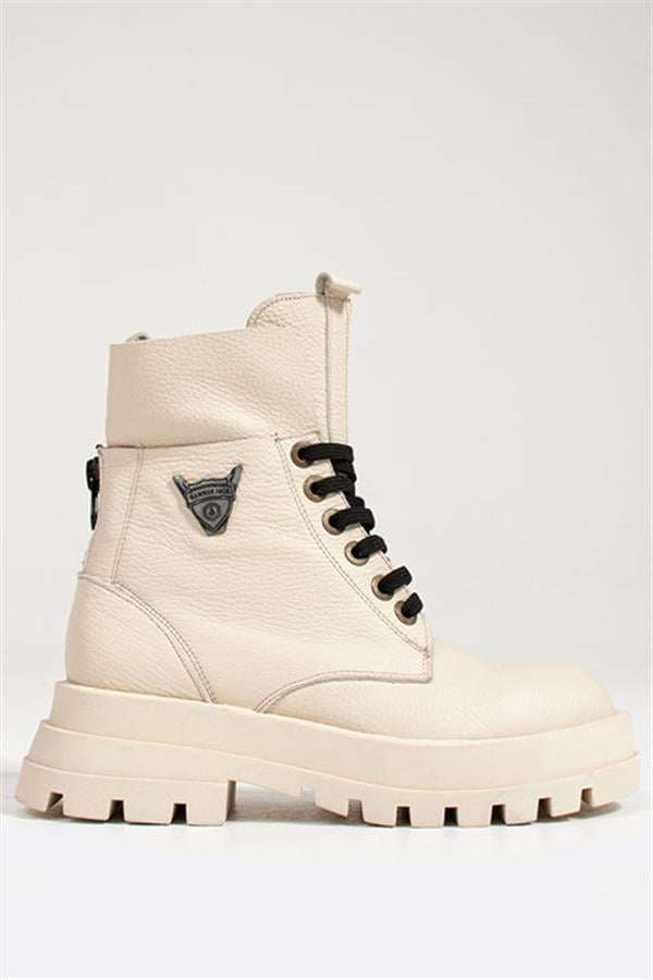 Genuine Leather Beige Women's Boots