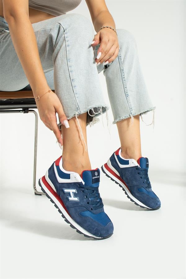 Genuine Leather Dark Indigo Red Women's Athletic Shoes