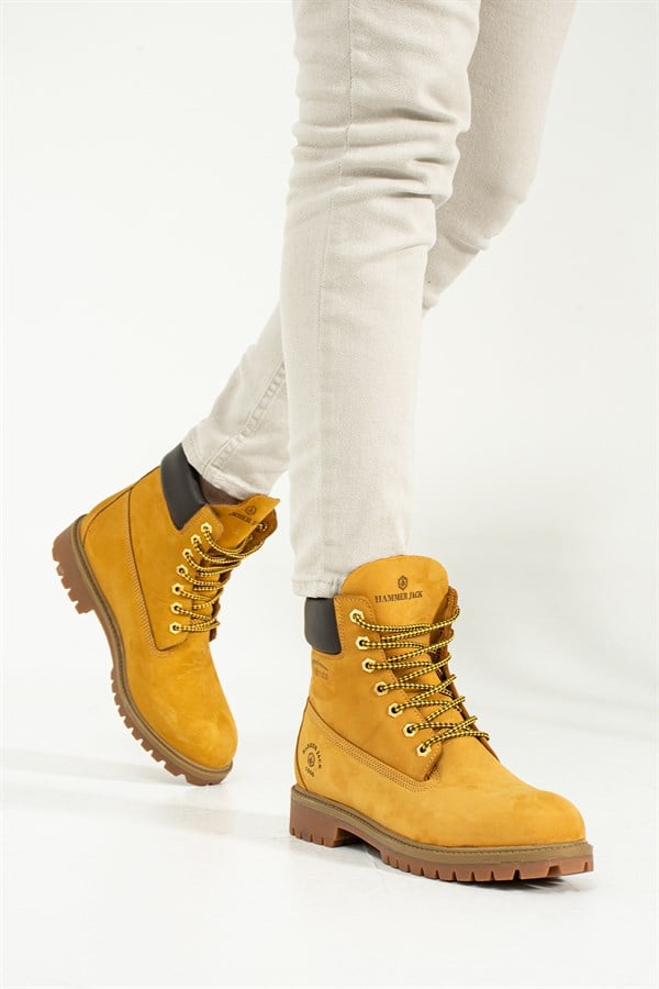 Genuine Leather Cat Yellow Stick Men's Boots