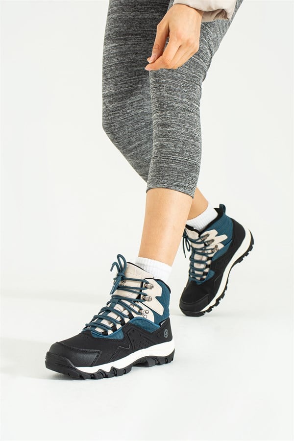 Waterproof Black and Blue Outdoor Women's Boots