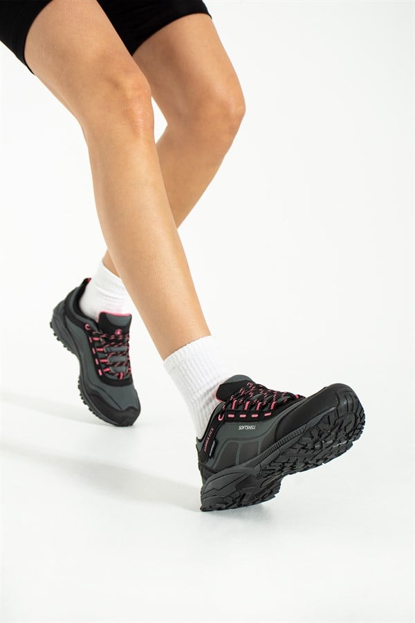 Waterproof Dark Grey And Pink Outdoor Unisex Shoes
