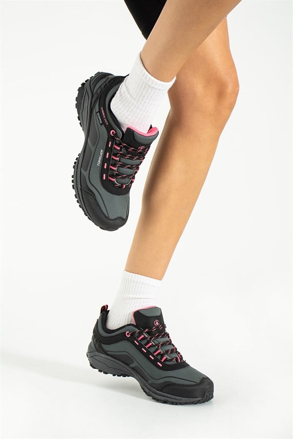 Waterproof Dark Grey And Pink Outdoor Unisex Shoes