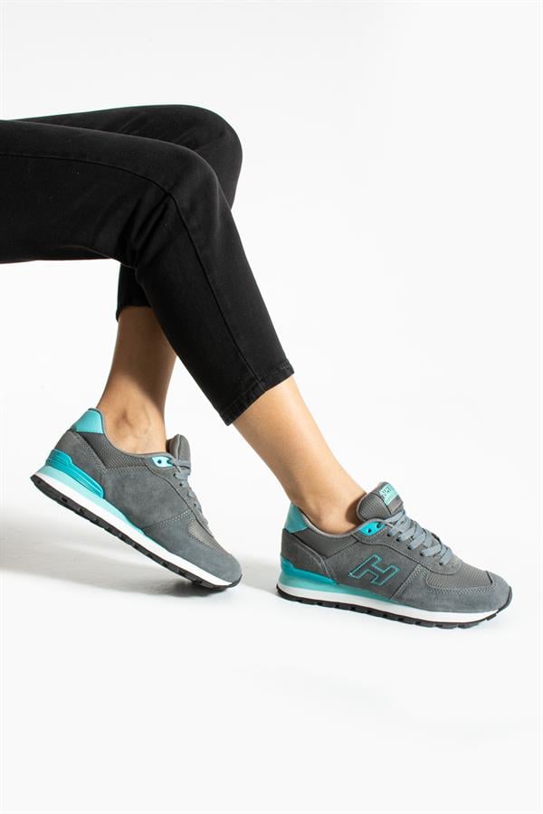 Peruvian Genuine Leather Grey Turquoise Women's Sports Shoes