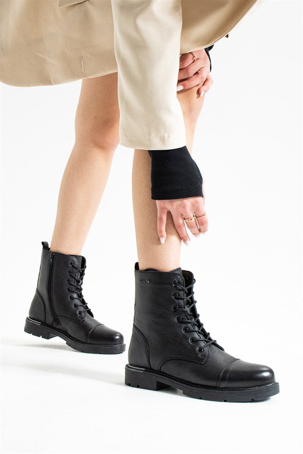 Real Leather Black Outdoor Women's Boots