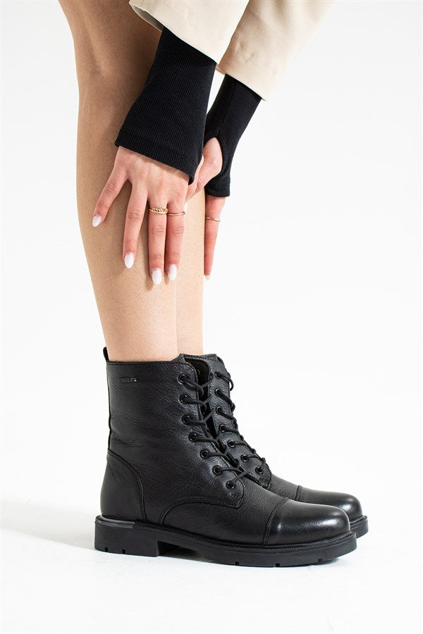 Real Leather Black Outdoor Women's Boots