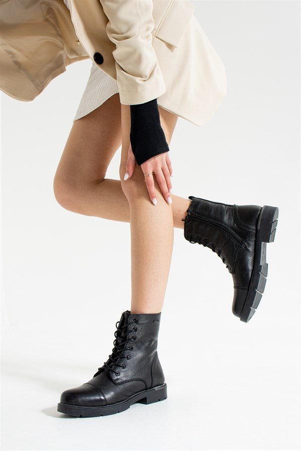 Real Leather Black Outdoor Women's Boots