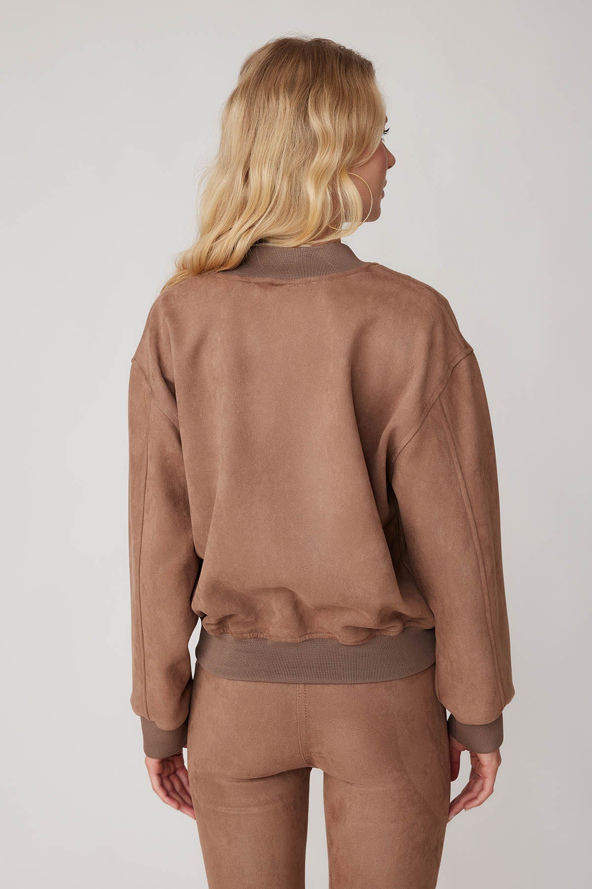 SUEDE BOMBER JACKET WITH LETTER EMBROIDERY
