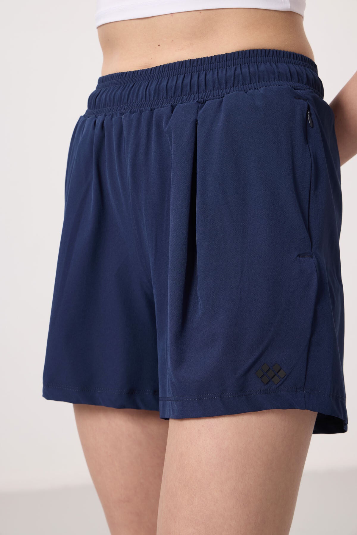 Indigo Polyester Hidden Pocket Zippered Comfort Fit Women's Shorts - 91014
