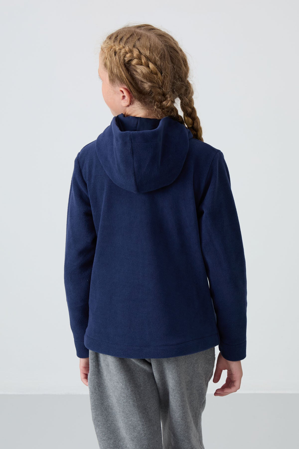 Indigo Thick Soft Textured Standard Fit Embroidered Fleece Girls' Sweatshirt - 75152