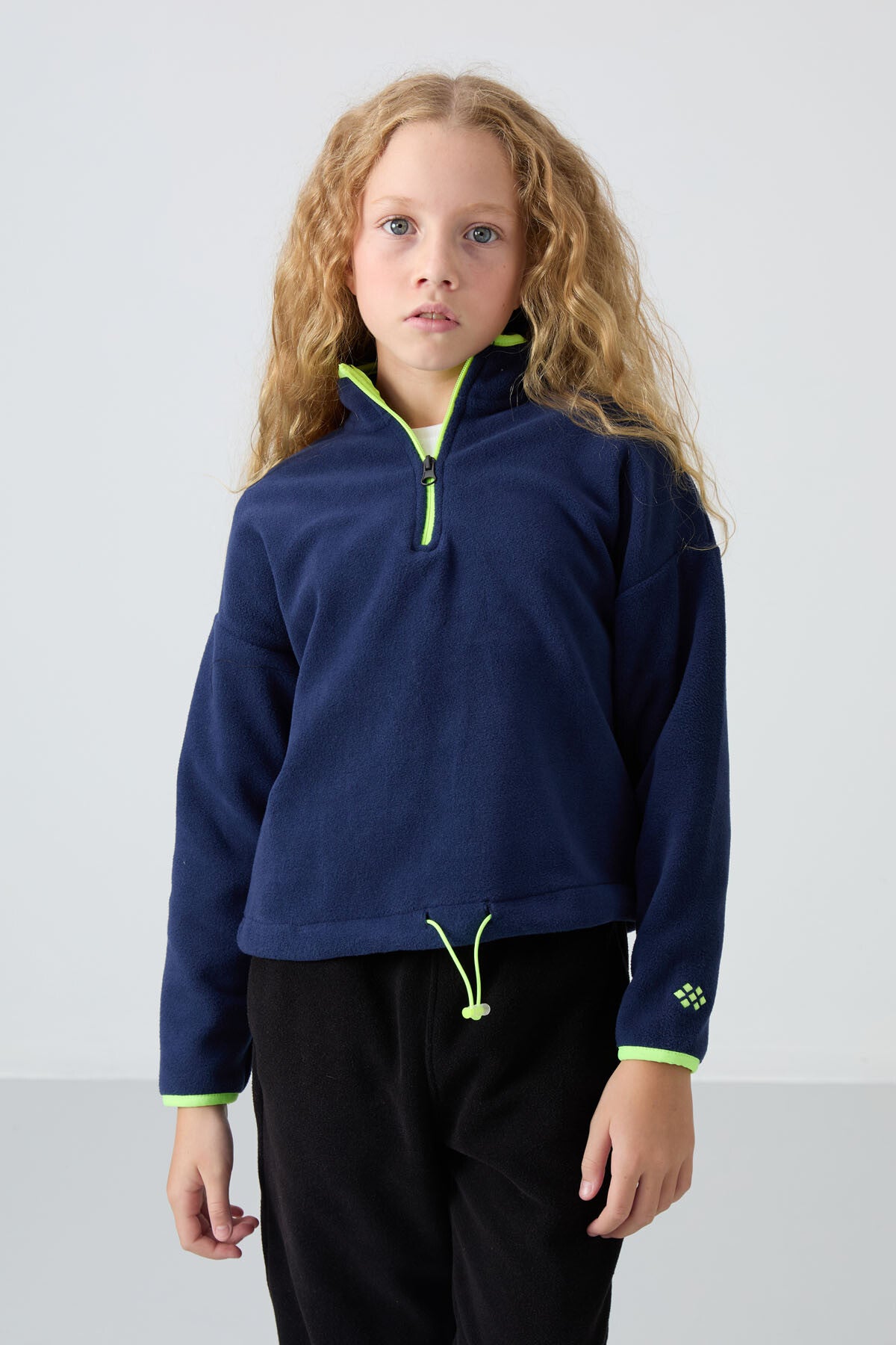 Indigo Thick Soft Textured Standard Fit Embroidered Fleece Girl's Sweatshirt - 75151