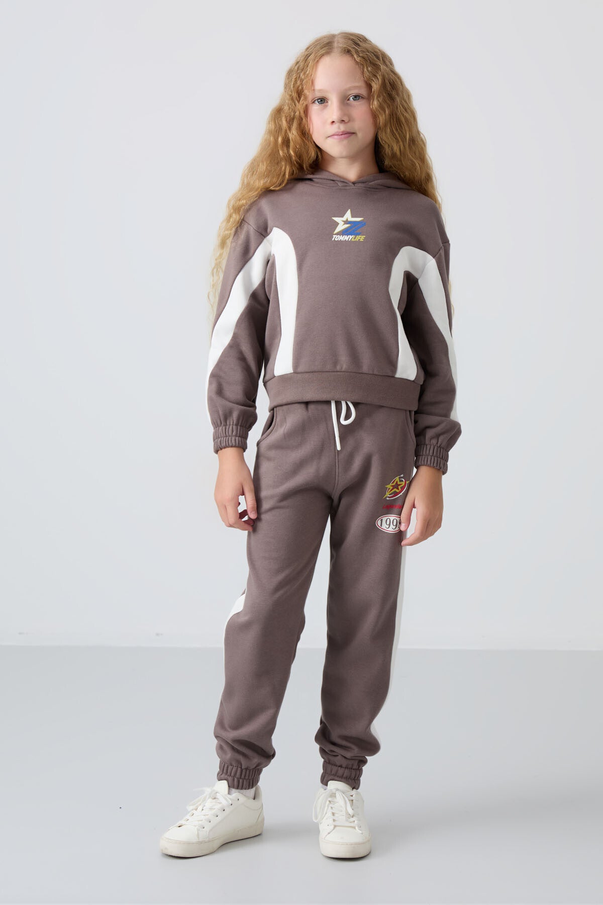 Brown Cotton Fleece-Lined Soft Textured Standard Fit Printed Girls' Tracksuit Set - 75166