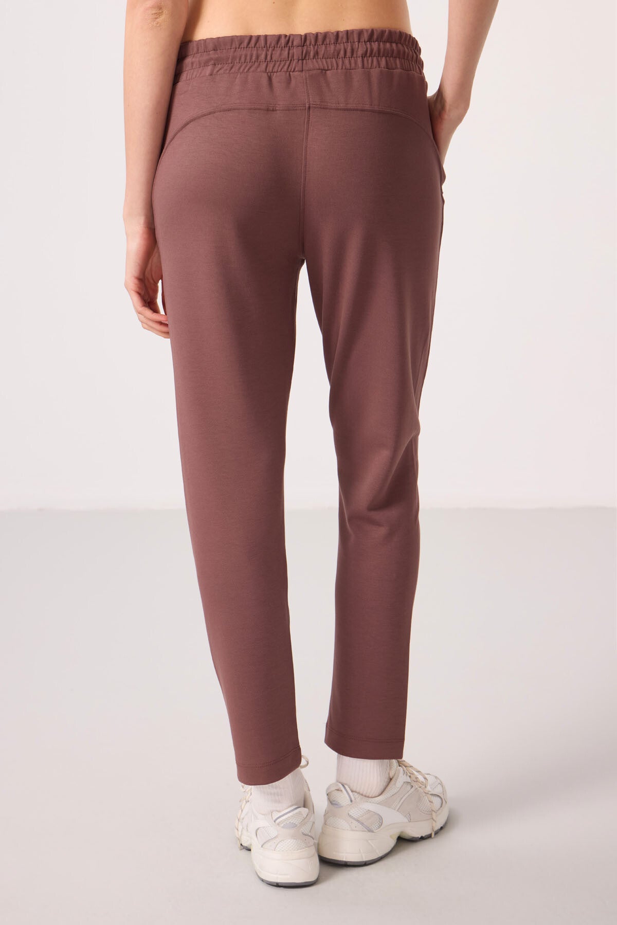 Brown Soft Textured Hidden Zipper Slim Leg Women's Trousers - 94668
